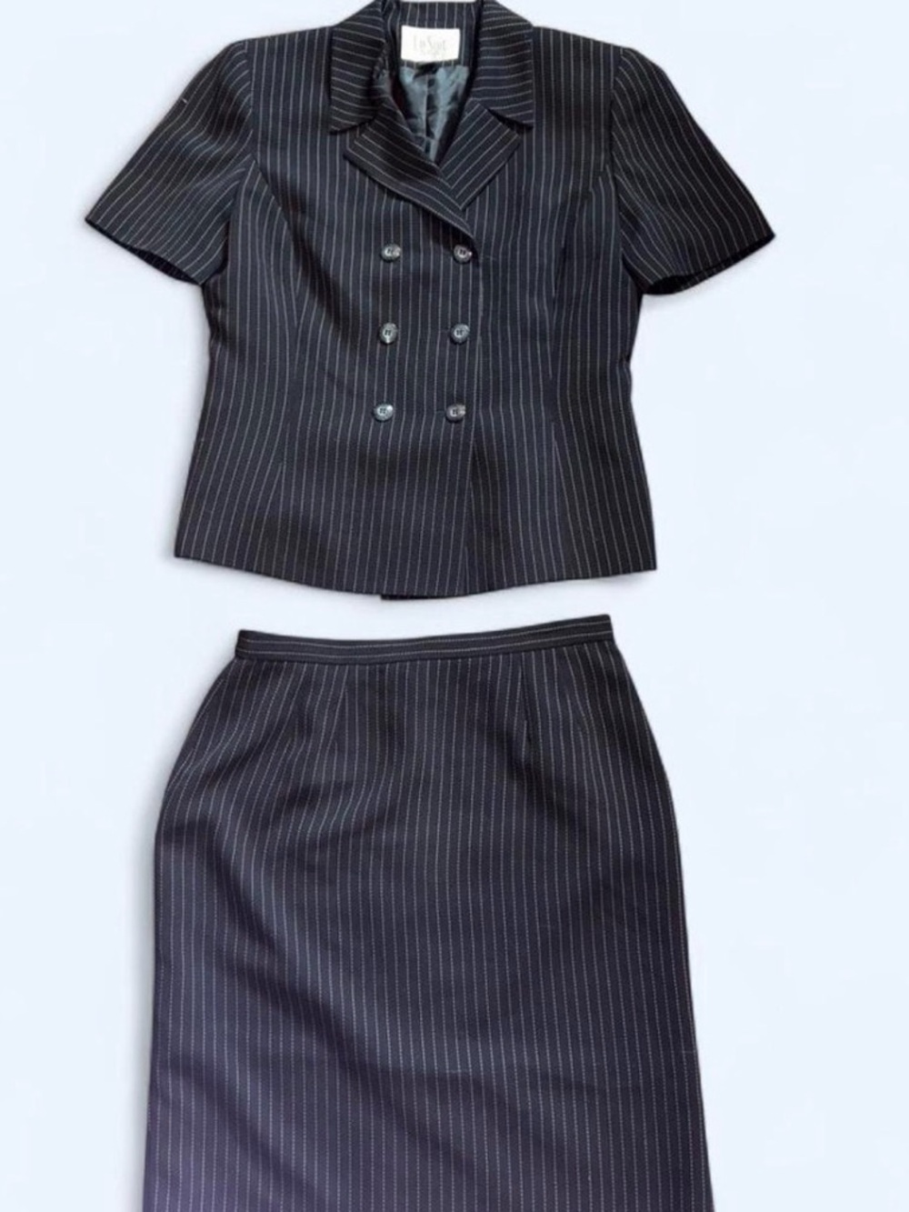 Le Suit Black Pinstripe Two-Piece Skirt Set